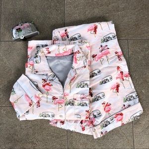 Airstream Camper Flamingo Xmas Jammies Flannel Set